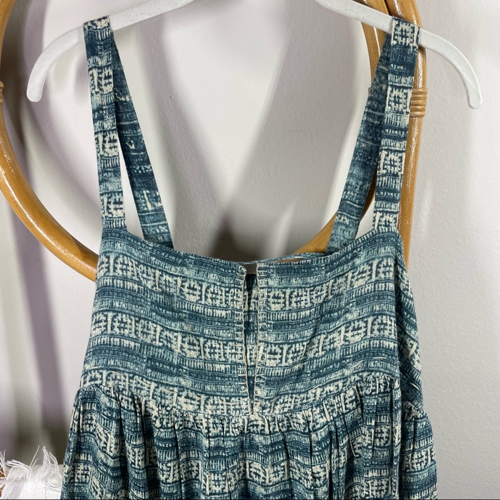 Free People Blue Boho Maxi Square Neck Tribal Print sz L - Picture 3 of 11